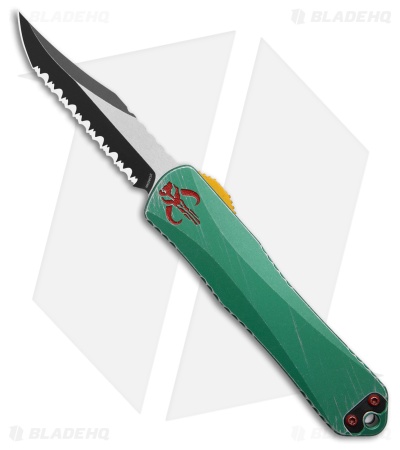 Heretic Knives Manticore E Bowie OTF Knife Bounty Hunter Al (3.1" Two-Tone Full Serr)