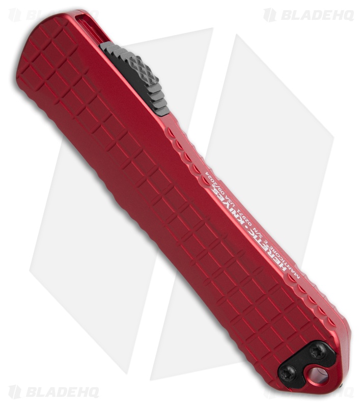 Heretic Knives Manticore E Bowie OTF Knife Red Frag Aluminum (3.25" DLC)