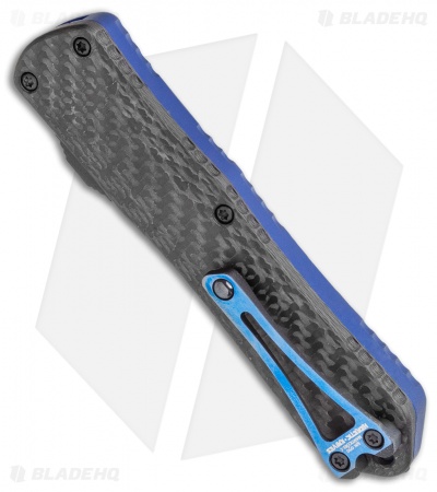 Heretic Knives Manticore-E D/A OTF Knife Blue Tanto CF Back Cover (3.125" DLC)