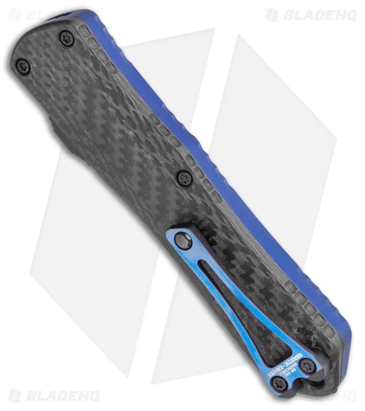 Heretic Knives Manticore-E D/A OTF Knife Blue Recurve CF Back Cover (3.125" DLC)