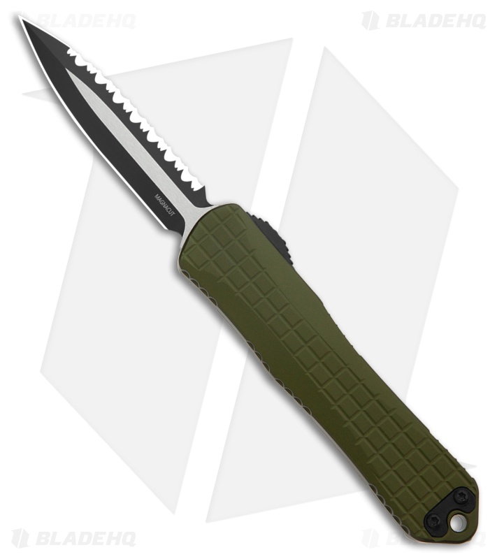 Heretic Knives Manticore E MagnaCut D/E OTF OD Green Frag (3.25" Two-Tone Serr)
