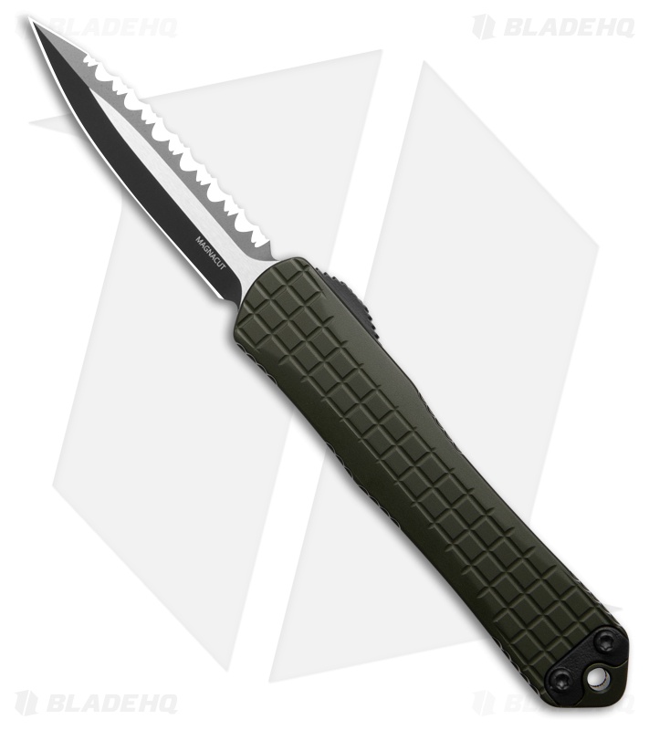 Heretic Knives Manticore S OTF Knife OD Green Frag Al (2.63" Two-Tone Full Serr)