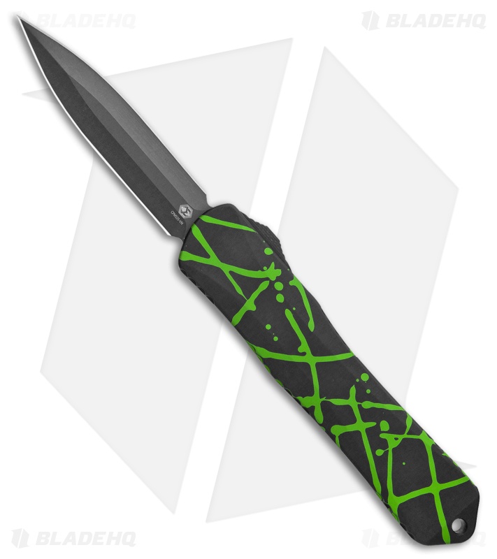 Heretic Knives Manticore-X D/E OTF Black w/ Green Splash (3.75" DLC)