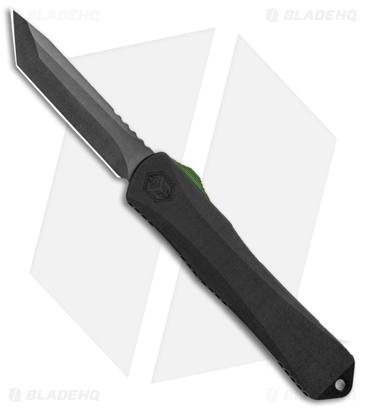 Heretic Knives Manticore-X OTF Tanto Knife Black Green G-10 Button (3.75" DLC)