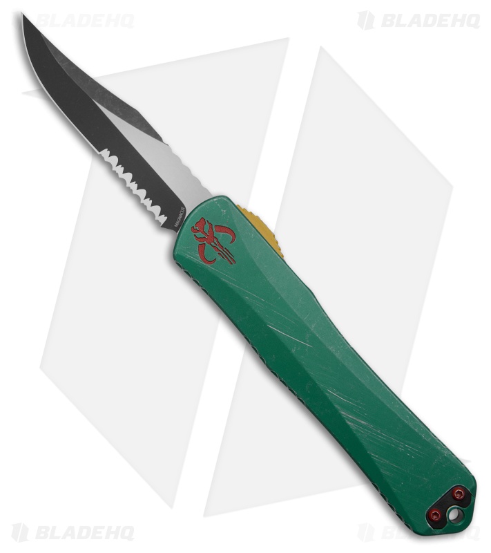 Heretic Manticore-X Bounty Hunter MagnaCut OTF Knife Green Al (3.75" Two-T Serr)