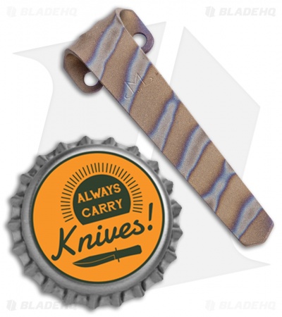 Maverick Customs Titanium Heretic Cleric Pocket Clip -Striped  Flame Titanium