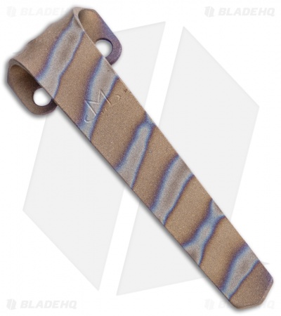 Maverick Customs Titanium Heretic Cleric Pocket Clip -Striped  Flame Titanium