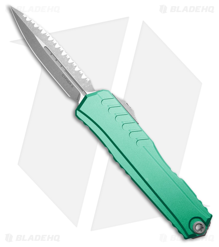 Microtech Cypher II D/E OTF Automatic Knife Turquoise Al (3.5" Apoc Full Serr)