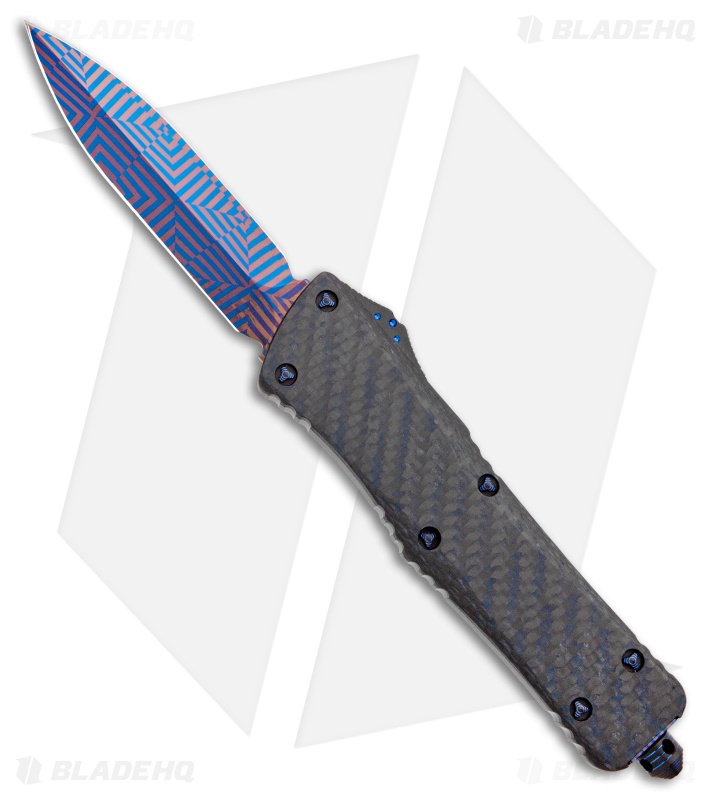 Marfione Custom Combat Troodon D/E Blue Twill CF/Al (Blued Mosaic Damascus)