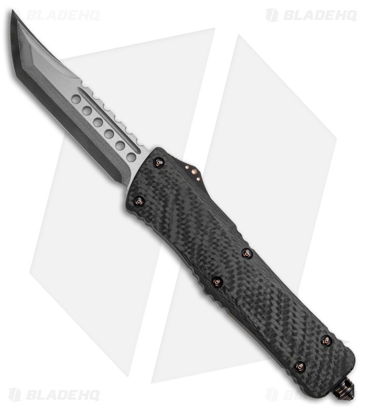 Marfione Custom Combat Troodon Hellhound Tanto OTF Knife CF (Takefu Damascus)