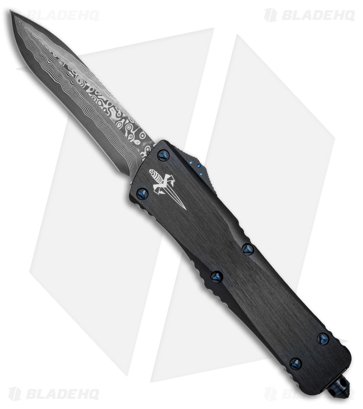 Marfione Custom Combat Troodon Recurve OTF Knife Blue (3.8" Cowry-Y Damascus)