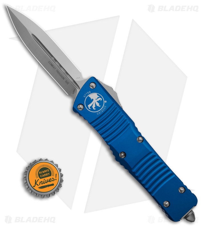 Microtech Combat Troodon OTF D/E Knife Blue Aluminum (3.8" Satin) 142-4BL