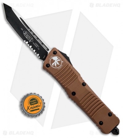 Microtech Combat Troodon T/E Automatic OTF Knife Tan (3.8" Black Serr) 144-2TA