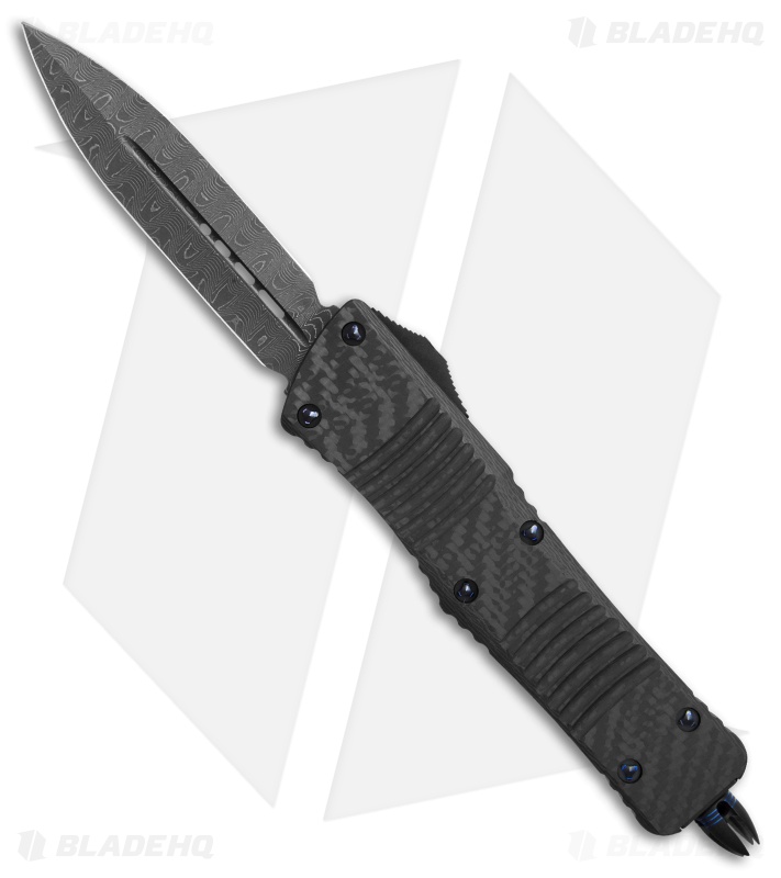 Microtech Combat Troodon D/E OTF Knife Carbon Fiber w/ Blue Ring HW (Damascus)