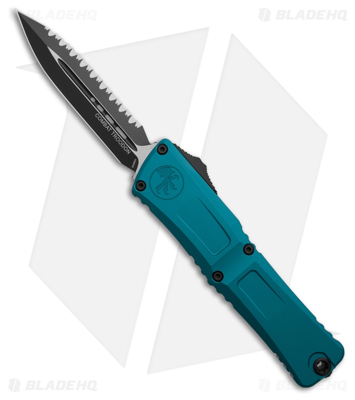 Microtech Combat Troodon Gen III D/E OTF Knife Blue Al (3.8" Black Full Serr)