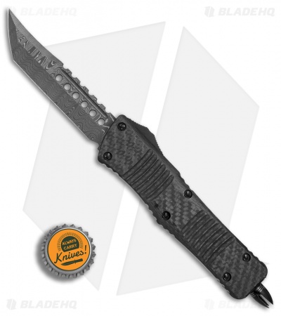 Microtech Combat Troodon Hellhound Tanto OTF CF/Silver Ti HW (3.4" Damascus)