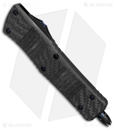 Microtech Combat Troodon Hellhound Tanto OTF CF/Blue Ti HW (3.4" Damascus)
