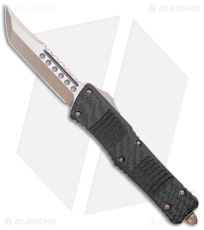 Microtech Combat Troodon Hellhound Tanto OTF Knife Carbon Fiber (3.8" Bronzed)