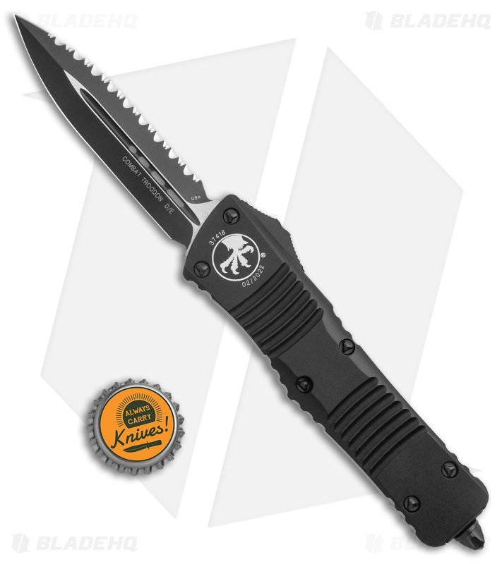 Microtech Tactical Combat Troodon OTF Dagger Knife (3.8" Black Full Serr) 142-3T