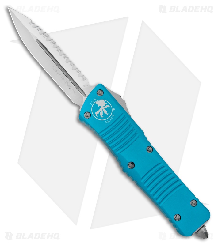 Microtech Combat Troodon D/E OTF Automatic Turquoise (3.8" Satin Full Serr)