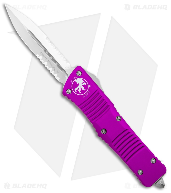 Microtech Combat Troodon OTF Knife D/E Dagger Violet (3.8" Satin Serr)