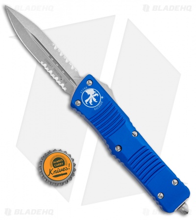 Microtech Combat Troodon OTF Knife D/E Dagge Blue (3.8" Stonewash Serr) 142-11BL