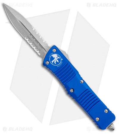 Microtech Combat Troodon OTF Knife D/E Dagge Blue (3.8" Stonewash Serr) 142-11BL