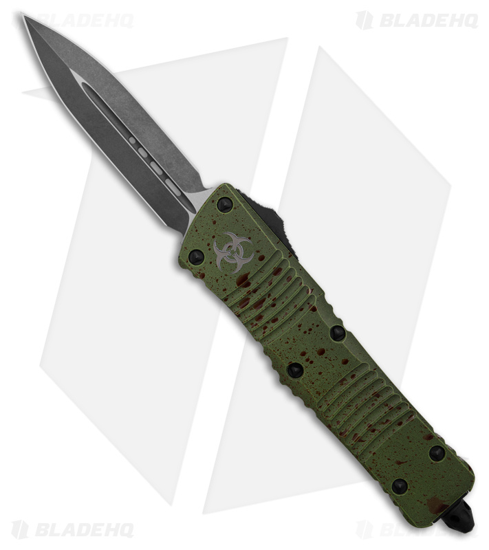 Microtech Combat Troodon Outbreak OTF Knife Green/Red Al (3.8" Apoc) 142-1OBDS