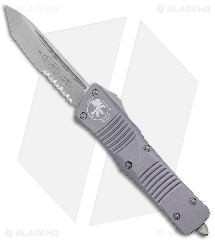 Microtech Combat Troodon T/E Automatic OTF Knife Gray (3.8" Stonewash Serr)