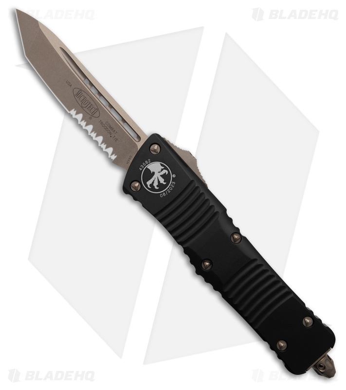 Microtech Combat Troodon T/E Automatic OTF Knife Black (3.8" Bronze Serr)144-14