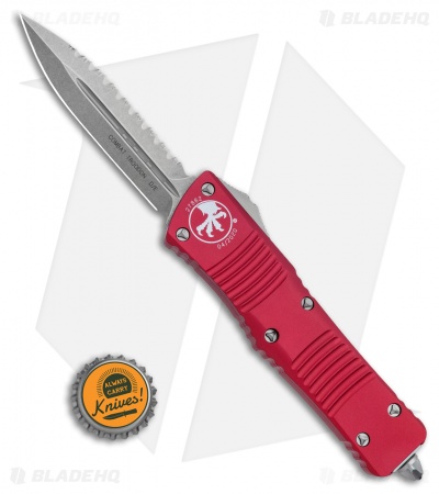 Microtech Red Combat Troodon OTF Knife (3.8" Stonewash Full Serr) 142-12RD LTD