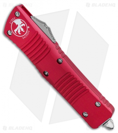 Microtech Red Combat Troodon OTF Knife (3.8" Stonewash Full Serr) 142-12RD LTD