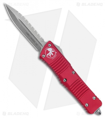 Microtech Red Combat Troodon OTF Knife (3.8" Stonewash Full Serr) 142-12RD LTD