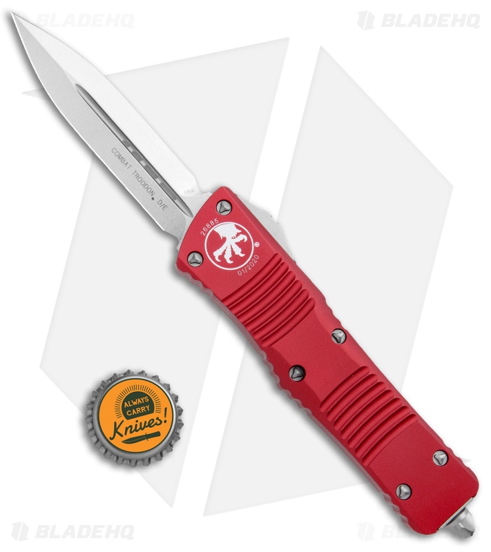 Microtech Combat Troodon D/E OTF Automatic Knife Red (3.8" Stonewash) 142-10RD
