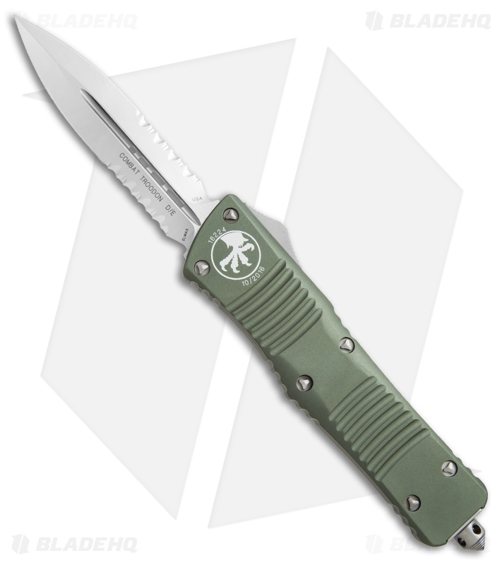 Microtech Combat Troodon D/E OTF Knife OD Green (3.8" Satin Serr) 142-5OD