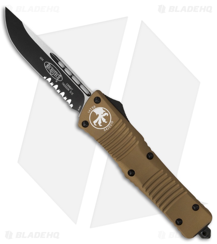 Microtech Combat Troodon S/E OTF Automatic Knife Tan (3.8" Black Serr) 143-2TA