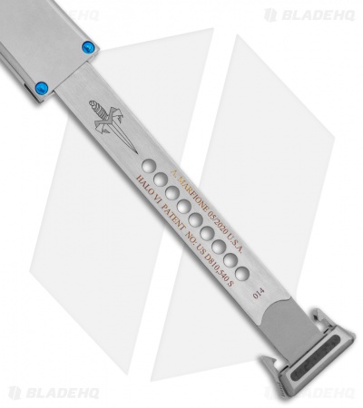 Marfione Custom Halo VI Tanto OTF Stainless Steel (4.4" Mirror) Blue Hardware 