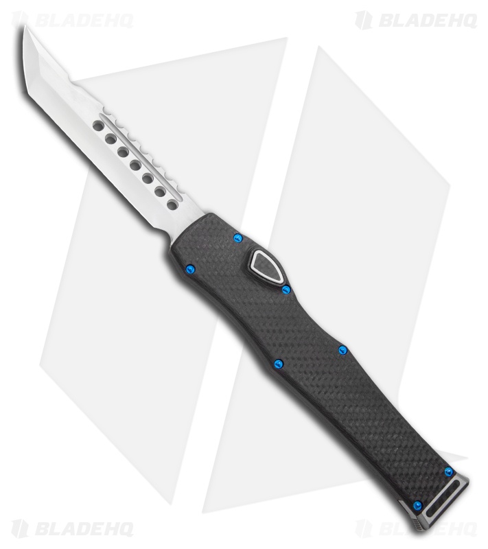 Marfione Custom Halo VI Hellhound Tanto OTF CF Top w/Blue HW  (4.4" Mirror) 