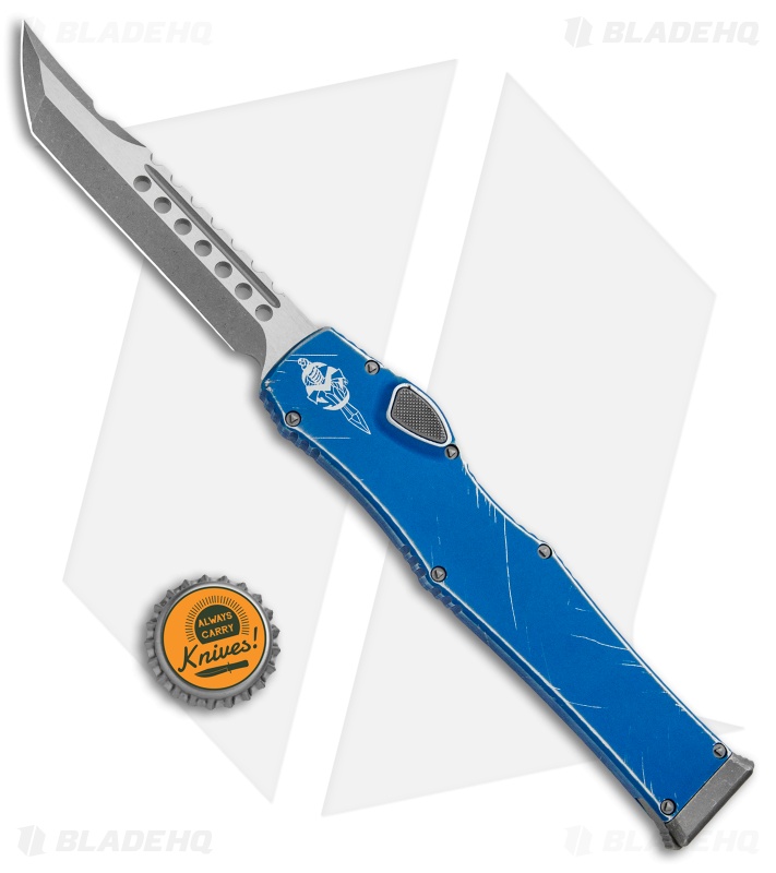 Microtech Halo VI Hellhound OTF Knife Blue Distressed (4.4" Apocalyptic) 