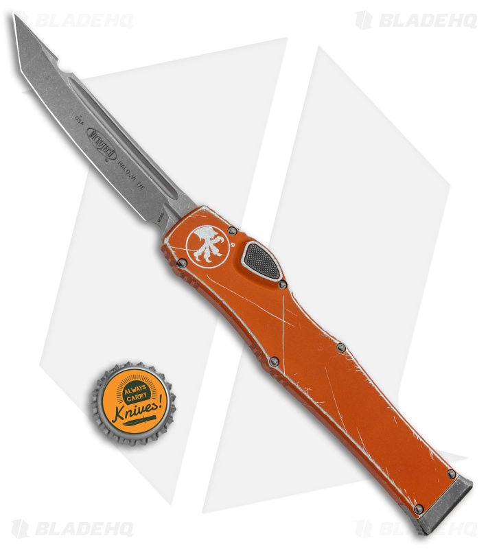 Microtech Halo VI Tanto OTF Knife Orange Distressed (4.4" Apocalyptic)