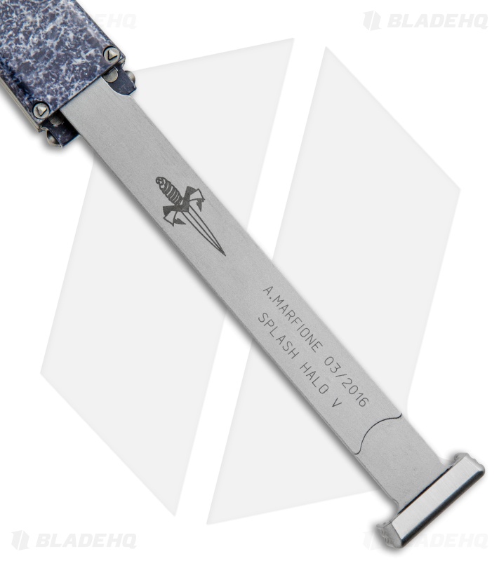 Microtech Marfione Custom Blue/Gray Splash Halo V Tanto Knife OTF (4.6" Polish)