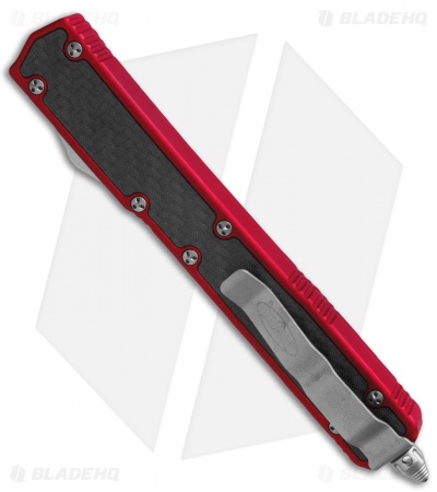 Microtech Makora II D/A OTF Automatic Knife CF/Red (4.45" Satin Full Serr) 106-6