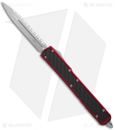 Microtech Makora II D/A OTF Automatic Knife CF/Red (4.45" Satin Full Serr) 106-6