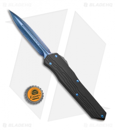 Marfione Custom Cypher D/E OTF Knife Black Al/ Blue Ti (4" Blued Damascus)