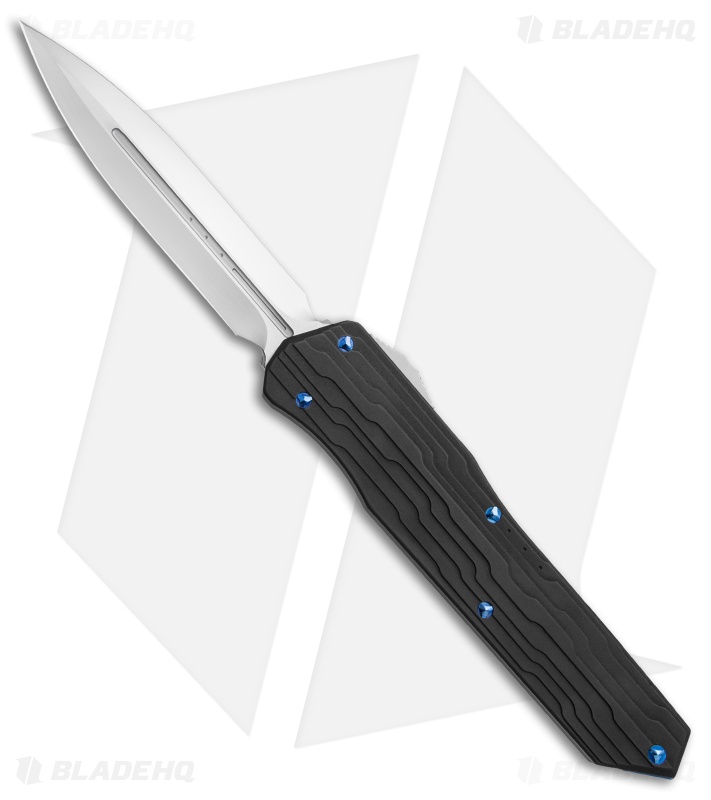 Marfione Custom Cypher D/E OTF Automatic Knife Black w/ Blue HW (4" Hand Rubbed)
