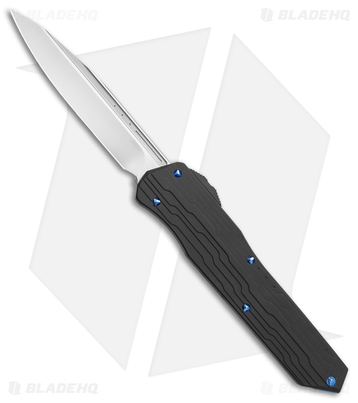 Marfione Custom Cypher S/E OTF Automatic Knife Black w/ Blue HW (4" Mirror)
