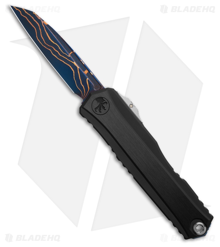 Marfione Custom Cypher S/E OTF Knife Hefted Black Al (4" Blued Coppermai)