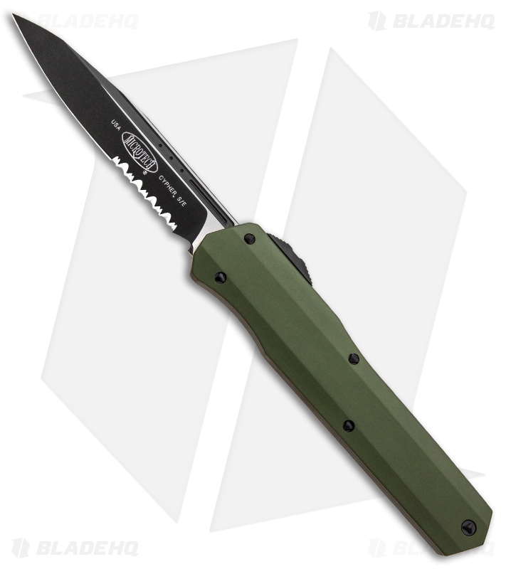 Microtech Cypher S/E OTF Automatic Knife Smooth OD Green (4" Black Serr)