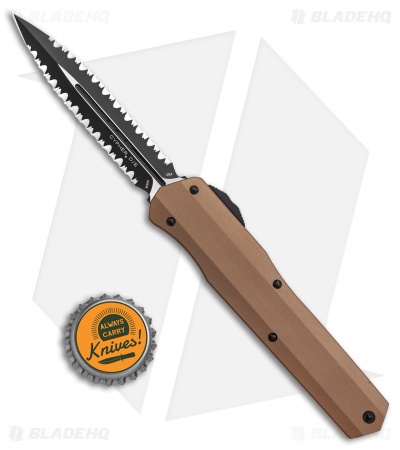Microtech Cypher D/E OTF Automatic Knife Smooth Tan (4" Black Full Serr)