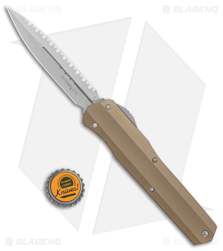 Microtech Cypher D/E OTF Automatic Knife Smooth Tan (4" Stonewash Full Serr)